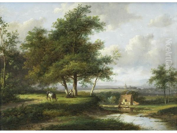 River Landscape With Church And Cottage (+ Wooded River Landscape With Figures On A Path; Pair) Oil Painting by Jan Evert Morel the Elder