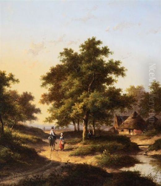 Travellers In A Landscape Oil Painting by Jan Evert Morel the Elder