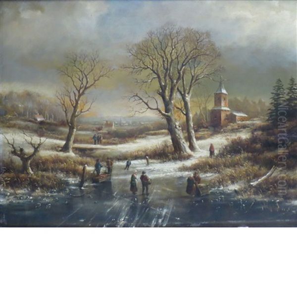 Figures In A Snowy Landscape Oil Painting by Jan Evert Morel the Elder