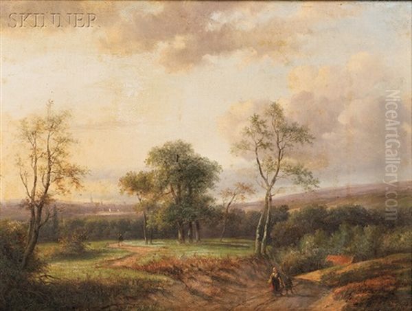 Landscape Vista With Figures On The Dirt Road Oil Painting by Jan Evert Morel the Elder