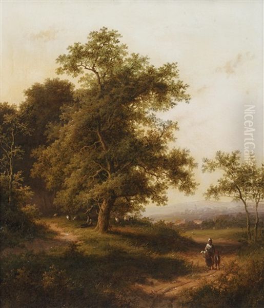 Figures On A Woodland Path Oil Painting by Jan Evert Morel the Elder