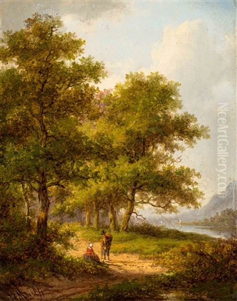 Resting Figures On A Country Road Oil Painting by Jan Evert Morel the Younger