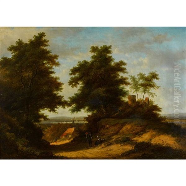 Sommerliche Wegpartie Mit Staffage Und Turm Oil Painting by Jan Evert Morel the Younger