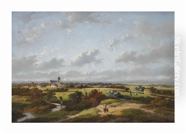 A Panoramic River Landscape With A Village Beyond Oil Painting by Jan Evert Morel the Younger