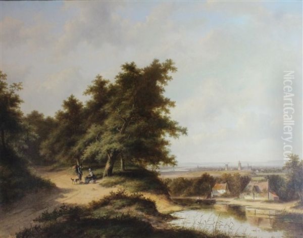 La Conversation Sur Le Chemin Qui Surplombe La Ville Oil Painting by Jan Evert Morel the Younger