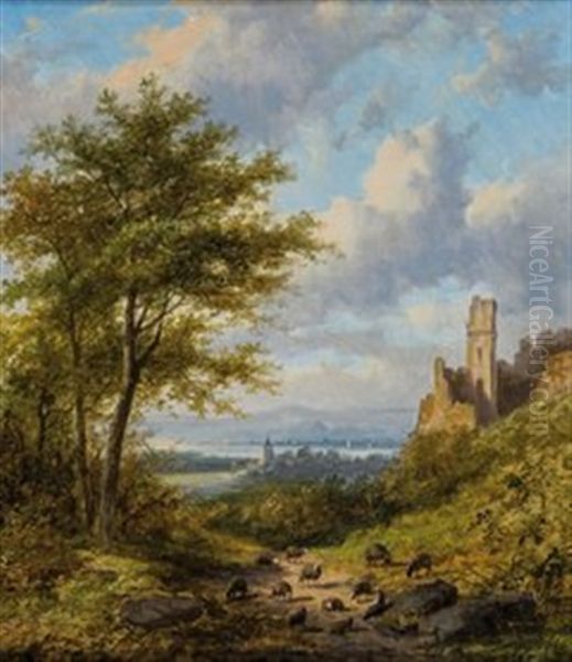 Schafherde In Sommerlicher Landschaft Mit Ruine Oil Painting by Jan Evert Morel the Younger