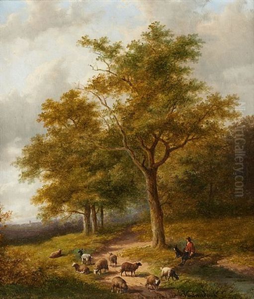 Le Repos Du Berger Et Ses Moutons Oil Painting by Jan Evert Morel the Younger