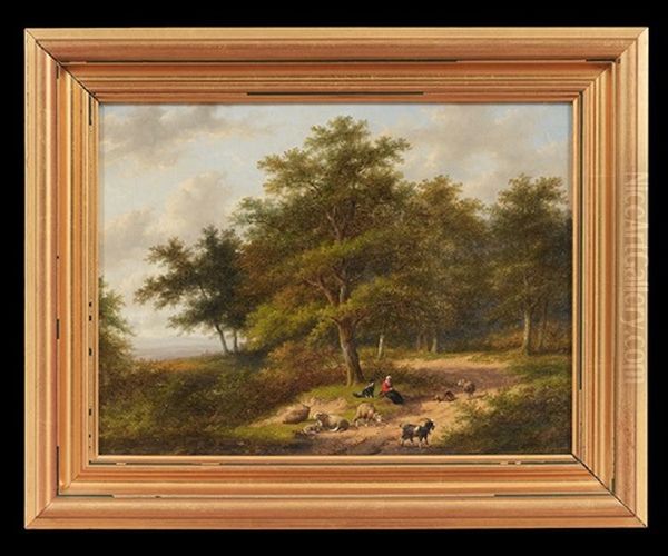 Shepherdess Resting On A Wooded Path Oil Painting by Jan Evert Morel the Younger