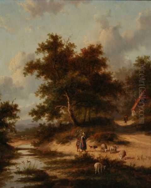 Figures And Sheep Oil Painting by Jan Evert Morel the Younger