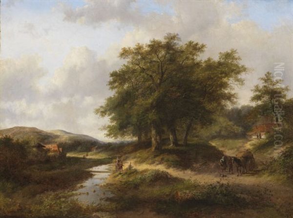 Hugelige Landschaft Mit Bachlauf Und Personenstaffage Oil Painting by Jan Evert Morel the Younger