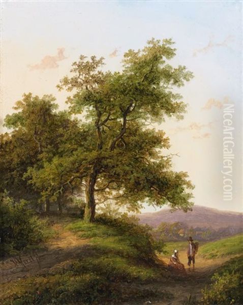 Couple Sous Un Chene En Bordure De Chemin Oil Painting by Jan Evert Morel the Younger