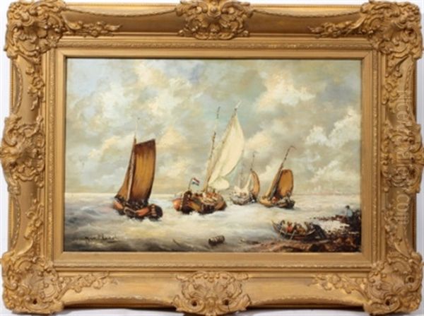 Boats On Choppy Waters Oil Painting by Jan Evert Morel the Younger