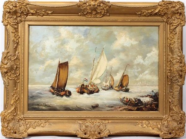 Boats On Choppy Waters Oil Painting by Jan Evert Morel the Younger