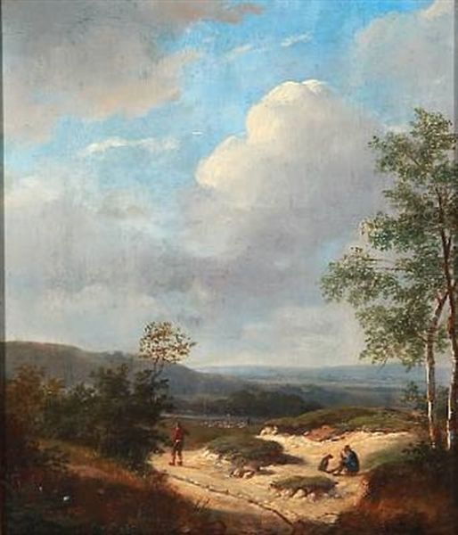 Summer Landscape With People Working And Resting Oil Painting by Jan Evert Morel the Younger