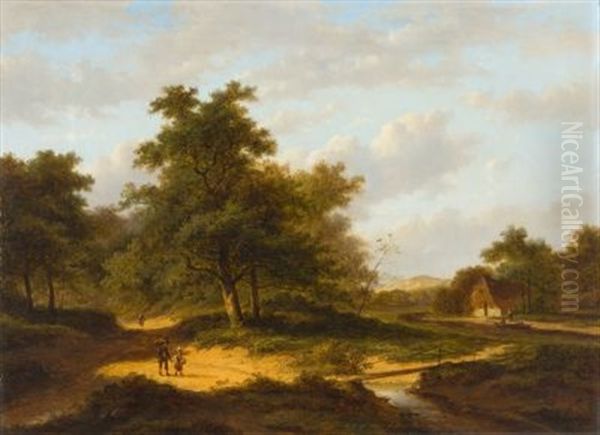 Wanderer In Einer Sonnigen Landschaft (+ Another; Pair) Oil Painting by Jan Evert Morel the Younger