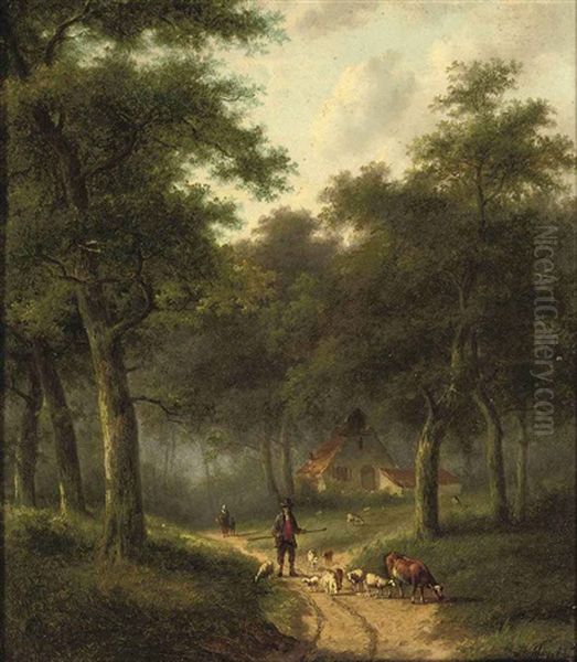 A Forest Landscape With A Herdsman And His Cattle Oil Painting by Jan Evert Morel the Younger