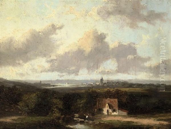 Panoramic Landscape, With A Town In The Distance by Jan Evert Morel the Younger