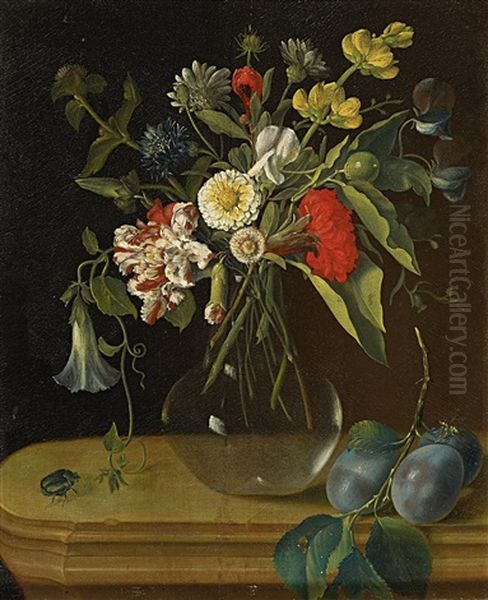 Ein Blumenstrauss In Einer Glasvase Oil Painting by Jan Evert Morel the Younger