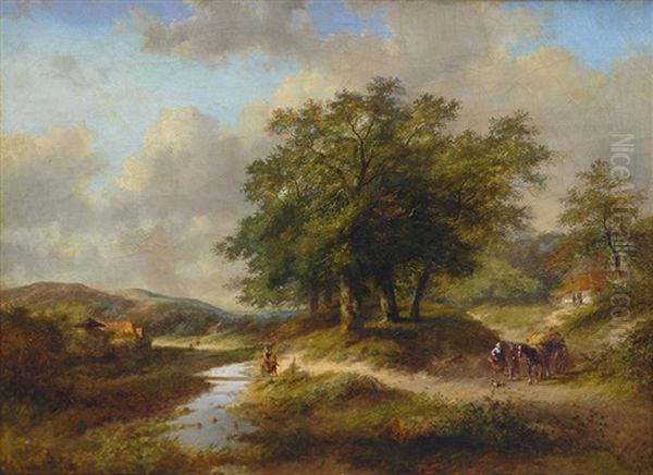 Course Of A River In A Summer Landscape Oil Painting by Jan Evert Morel the Younger