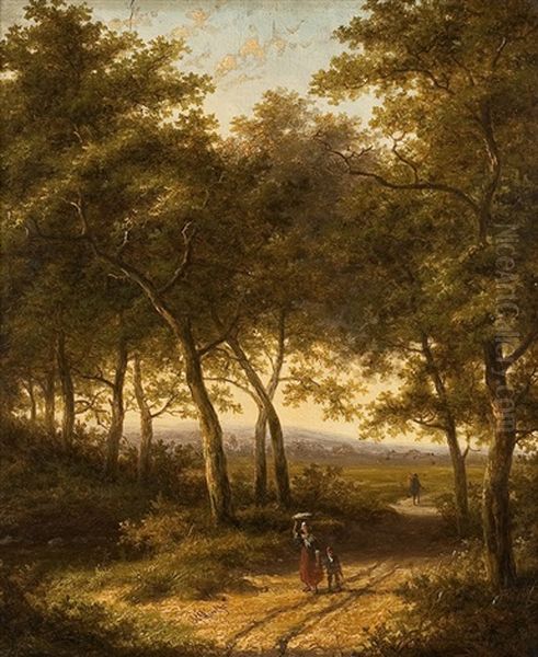 Waldweg Mit Reisigsammlerin Und Kind Oil Painting by Jan Evert Morel the Younger