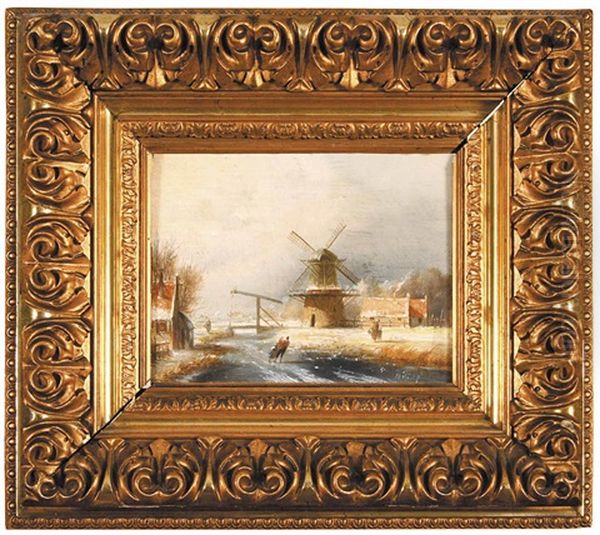 Pejzaz Zimowy Z Wiatrakiem Oil Painting by Jan Evert Morel the Younger