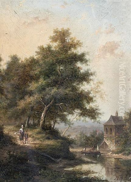 Figures On A Country Path Oil Painting by Jan Evert Morel the Younger