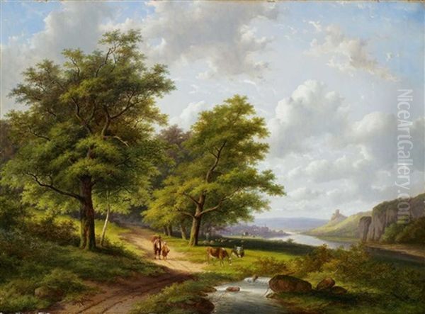 Landschaft An Der Maas Oil Painting by Jan Evert Morel the Younger