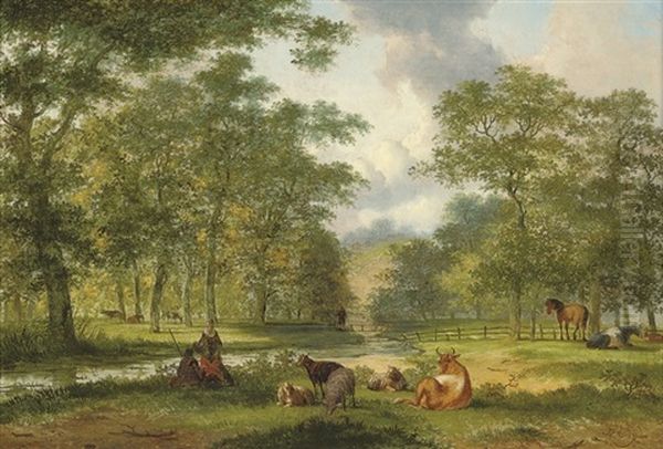 A Rest At The Riverbank Oil Painting by Jan Evert Morel the Younger