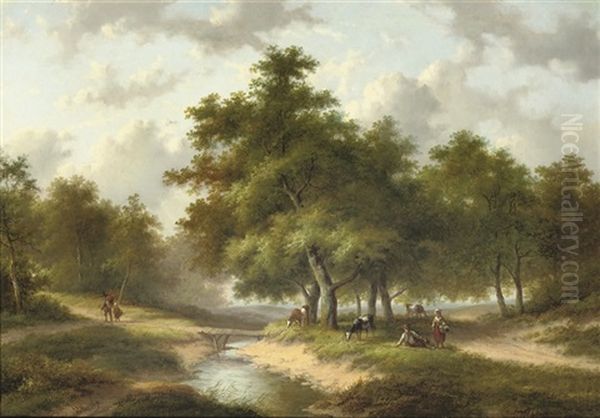 Along A Forest Stream Oil Painting by Jan Evert Morel the Younger