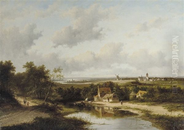 An Extensive Dutch Polder Landscape In Summer Oil Painting by Jan Evert Morel the Younger