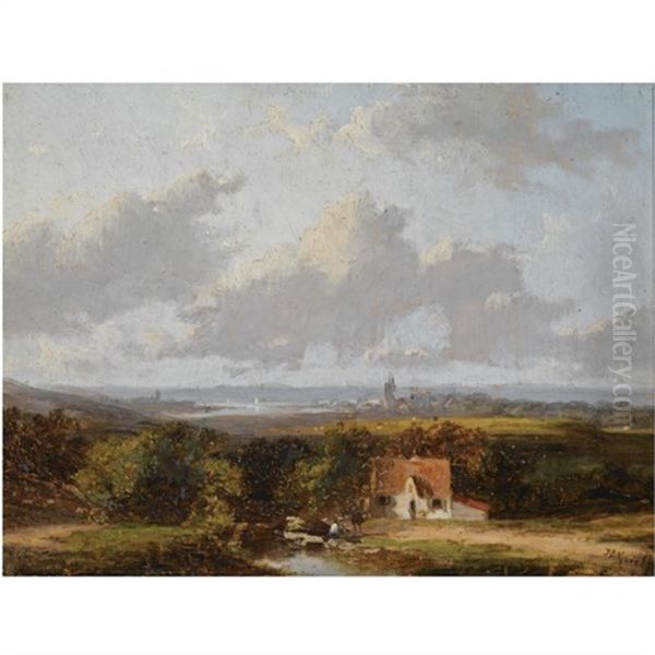 A Panoramic Landscape Oil Painting by Jan Evert Morel the Younger