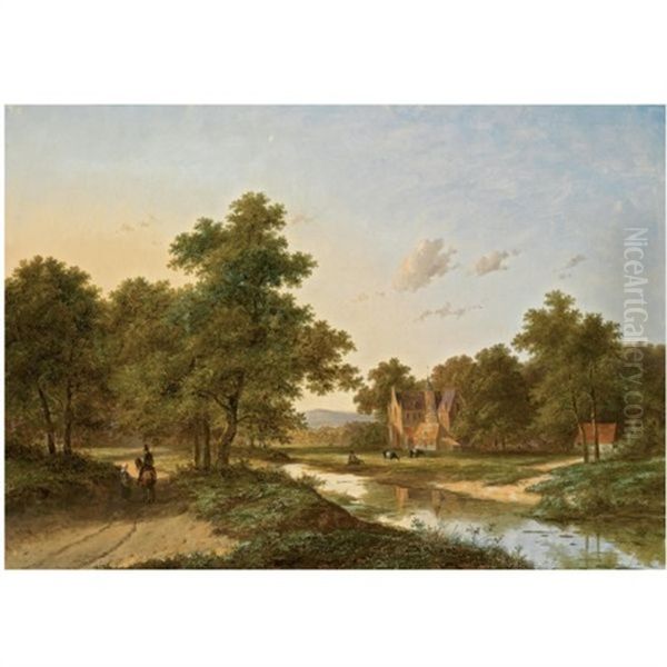 Conversing Figures On A Country Road Oil Painting by Jan Evert Morel the Younger