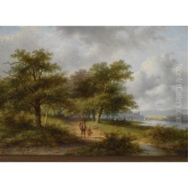 Travellers On A Country Road, A Town In The Distance Oil Painting by Jan Evert Morel the Younger