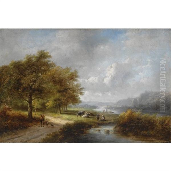 A Traveller In A Wooded Landscape Oil Painting by Jan Evert Morel the Younger