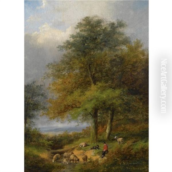 A Shepherd In A Forest Landscape (collab. W/franz Van Severdonck) by Jan Evert Morel the Younger