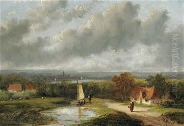 A Panoramic Summer Landscape Oil Painting by Jan Evert Morel the Younger