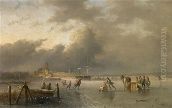 Eisvergnugen Vor Dem Dorfe Oil Painting by Jan Evert Morel the Younger