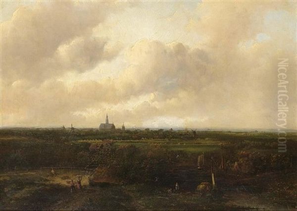 A Panoramic View Of Haarlem Oil Painting by Jan Evert Morel the Younger