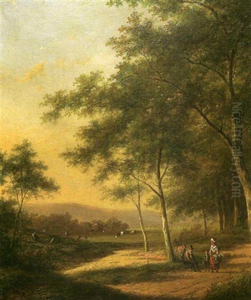 Summer Landscape With Peasants Resting Along A Path Oil Painting by Jan Evert Morel the Younger