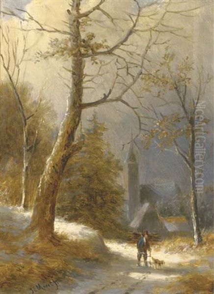 Gathering Wood In Winter Oil Painting by Jan Evert Morel the Younger