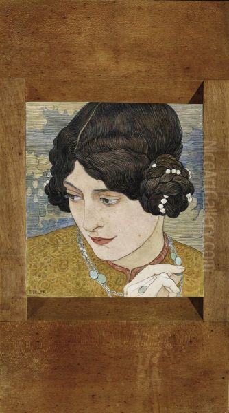 Jeune Fille Aux Cheveux Noirs Oil Painting by Ernest Bieler