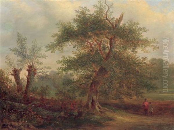 Baumlandschaft Mit Spaziergangern Oil Painting by Jan Evert Morel the Younger