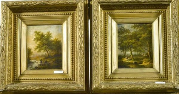 Fischer Am Fluss (+ Paar Im Wald; Pair) Oil Painting by Jan Evert Morel the Younger