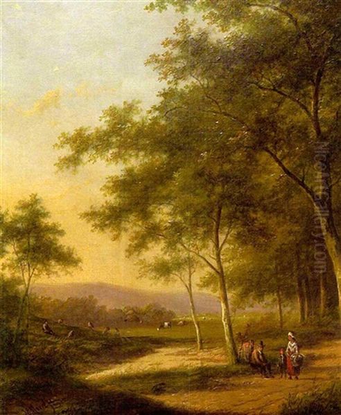 Summer Landscape With Peasants Resting Along A Path Oil Painting by Jan Evert Morel the Younger