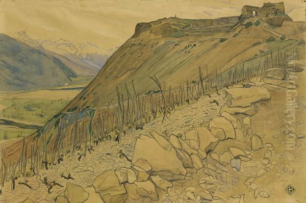 Vue De La Vallee Du Rhone Oil Painting by Ernest Bieler