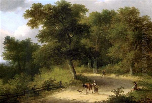 Villageois Sur Un Chemin Forestier Oil Painting by Jan Evert Morel the Younger