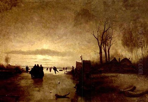 A Winter Landscape With Skaters Near A 'koek En Zopie' by Jan Evert Morel the Younger