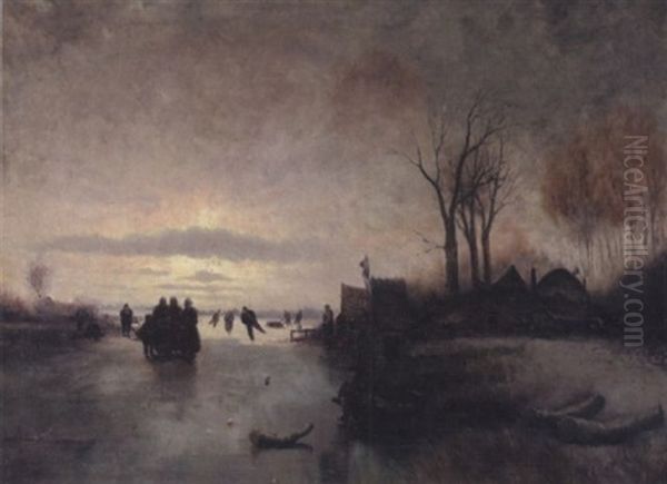 Eisvergnugen In Abendstimmung Oil Painting by Jan Evert Morel the Younger