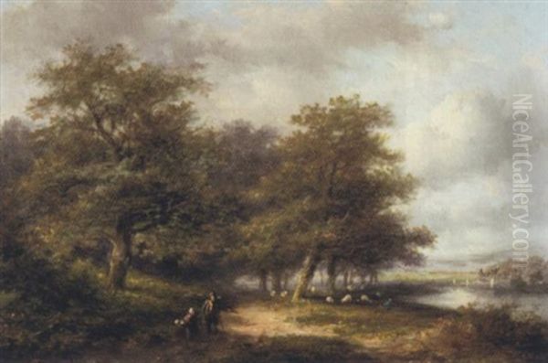 Travellers In A Summer Landscape Oil Painting by Jan Evert Morel the Younger