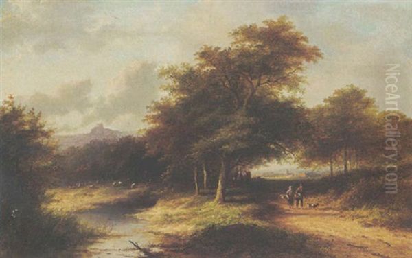 Travellers In A Summer Landscape Oil Painting by Jan Evert Morel the Younger